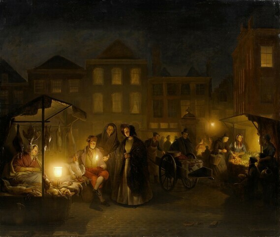 Petrus van Schendel, An Evening Market in The Hague