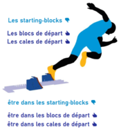 Les starting-blocks [anglicisme] / Les blocs de départ, les cales de départ