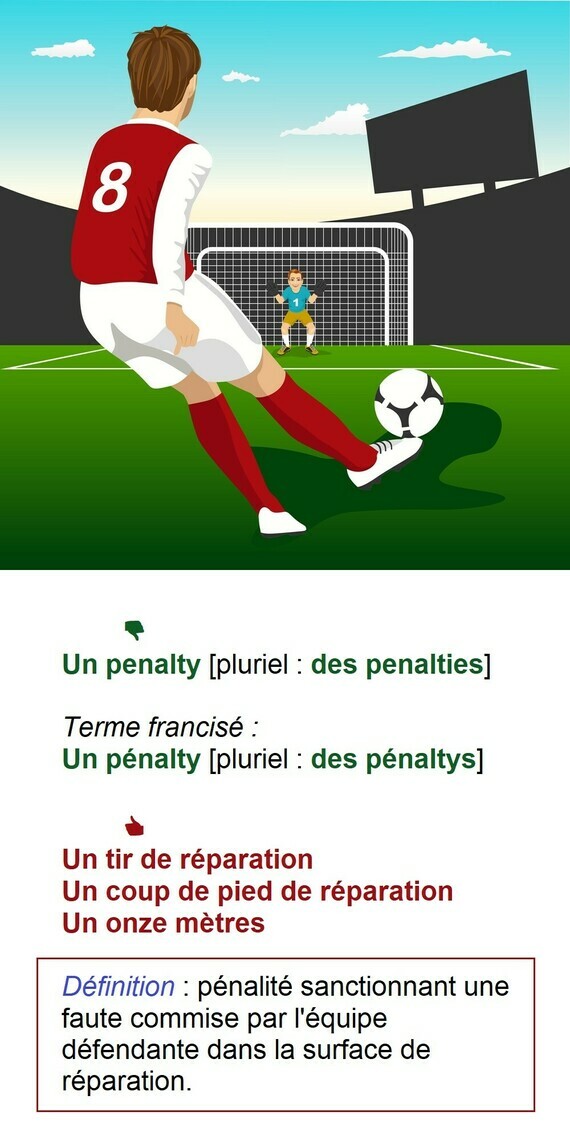 Un penalty [anglicisme, sport, football] / un tir de réparation