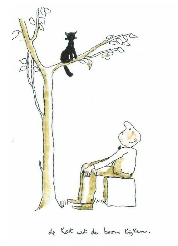 De kat uit de boom kijken (tekening)