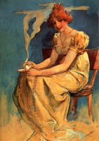 Untitled (seated woman with coffee cup, watercolor)