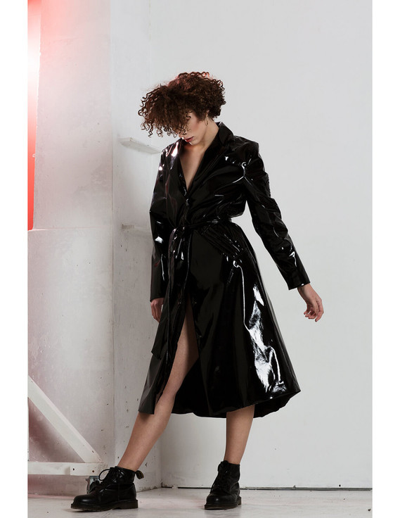 handmade-classical-sexy-knee-length-black-latex-long-women-coat-rain-jacket-trendy-2