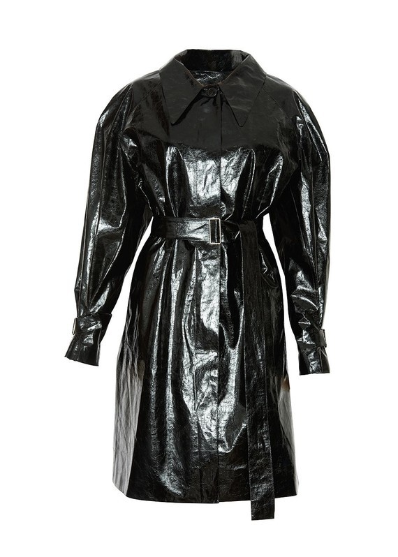 FRANKIE-Black-Patent-Creased-Belted-Overcoat