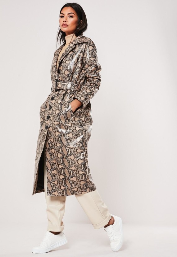 brown-snake-print-button-through-trench-coat3