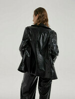 Shiny-Croc-effect-Faux-leather-Blazer-back-black