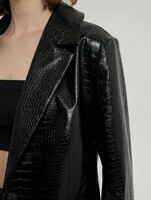 Shiny-Croc-effect-Faux-leather-Blazer-etail-black