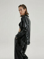 Shiny-Croc-effect-Faux-leather-Blazer-side-black