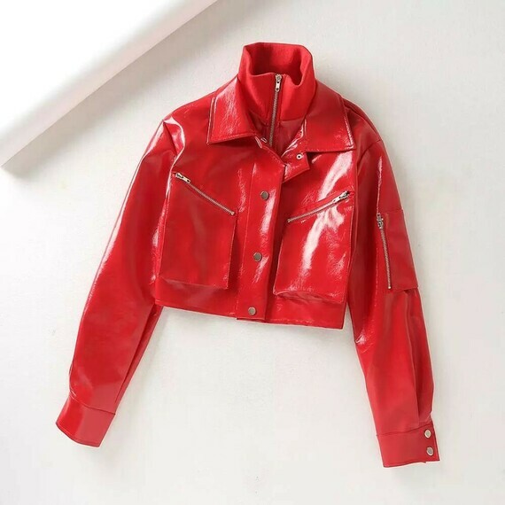 Moda-rojo-brillante-charol-chaqueta-cortavientos-mujer-europea-calle-viento-chaquetas-de-cuero-de-gr