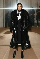Irina+Shayk-Burberry+dress-black+dress-oversized+black+Burberry+trench+coat-black+Burberry+boots-whi