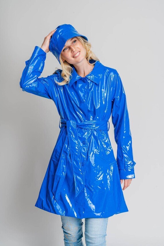 lakeblue-patent-leather-raincoat-water-resistant-beltcluded
