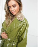 daisy-street-Pistachio-Pu-Trench-Coat-With-Deer-Faux-Fur-Collar-green
