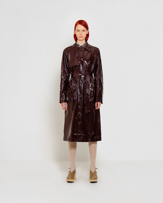 CT2707-BURGUNDY-PATENT-VEGAN-LEATHER-TRENCH-COAT-FRONT