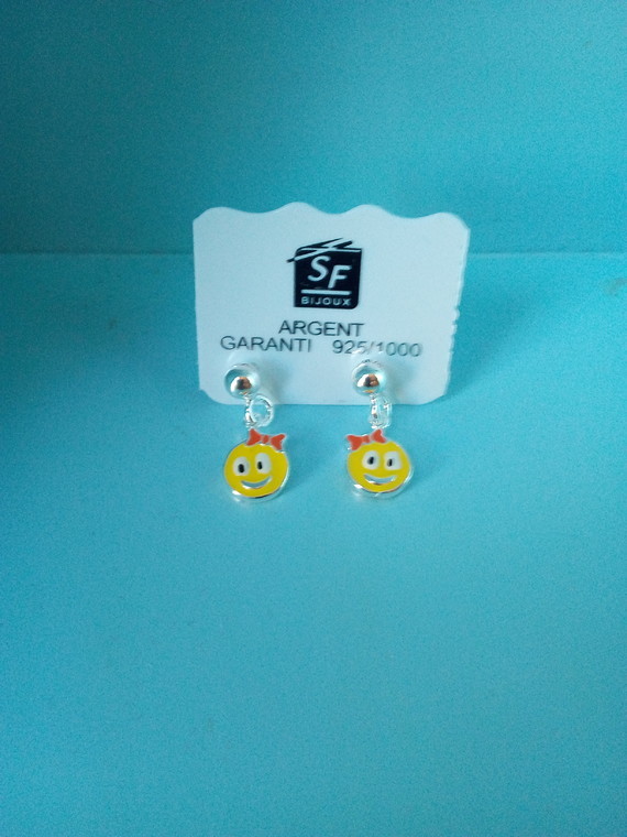 BOUCLES ARGENT EMALLE SMILEYS REF- 101154