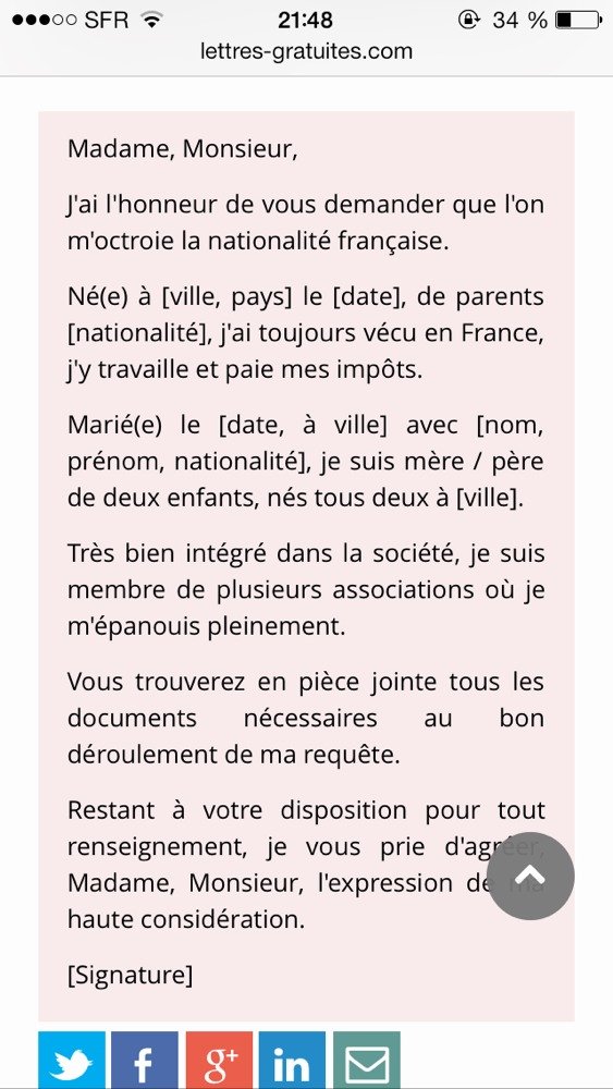 Lettre De Motivation Pour Acquerir Nationalite Francaise