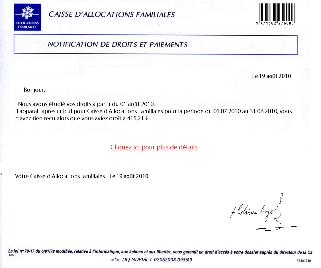 Mail Soit Disant De La Caf Bebes D Aout 2009 Bebes De L