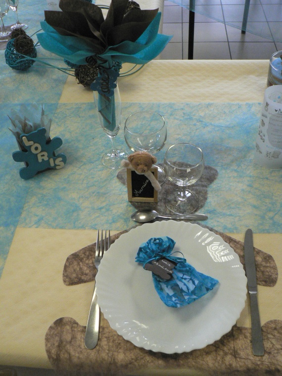 Baptême Loris Theme Ourson Coloris Turquoise Et Chocolat