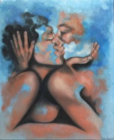 El beso azul 100x81 huile sur toile