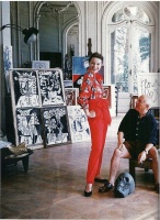 French model Bettina Graziani and Pablo Picasso in his Cannes studio, 1955