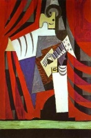 Pablo Picasso, Polichinelle with Guitar Before the Stage Curtain, 1919