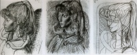 1954--Picasso--Trois-portraits-de-Sylvette-David_-Three-portraits-of-Sylvette-David--Crayon-sur-papi