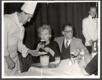Marilyn Monroe and Arthur Miller in a restaurant , 1956
