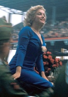 Marilyn Monroe at Ebbets Field for a charity soccer game , 1957