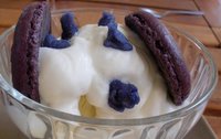 glace vanille & chantilly, violettes entières cristallisées et macarons violets ! (2)