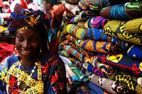African textile vendor in Sierra Leone