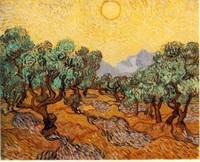 Van Gogh - Oliviers sous un ciel jaune et le soleil
