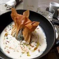 Crème de champignons, abats de volaille et foie gras