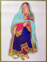 Peinture indienne 4 - Jeune fille joliment vêtue