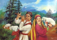 Peinture indienne 10 - Couple de bergers du Cachemire