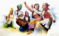 Peinture indienne 13 - Musiciens et  danseuses du Pendjab
