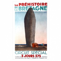 Affiche de Villégiature « La Préhistoire en Bretagne » vers 1930 par nazel