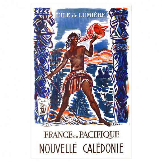 Affiche de Villégiature «Nouvelle Calédonie - L'Ile de Lumière» vers 1960 monique chas
