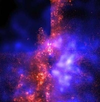 Au centre d'une galaxie-Hubble- La structure au centre et les filaments en orange, sont des bulles g