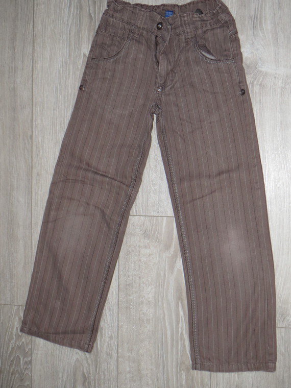 3€ okaidi pantalon marron fine lignes noires 8a