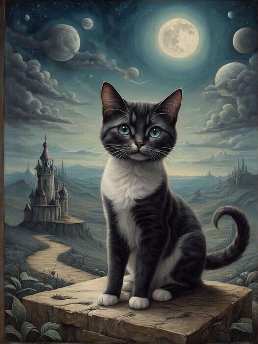 Cat au clair de lune