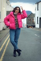 Pink New Look Puffa Jacket Zara Top HM Jeans 8