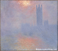 Londres le Parlement (soleil brouillard)