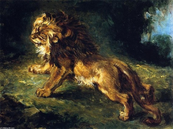 Eugene-Delacroix-_Lion-Stalking-Its-Prey-also-known-as-Lion-Watching-Gazelles-_