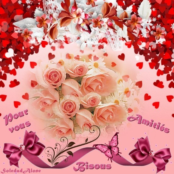 Amitiés Bisous Bouquet de roses saumonées