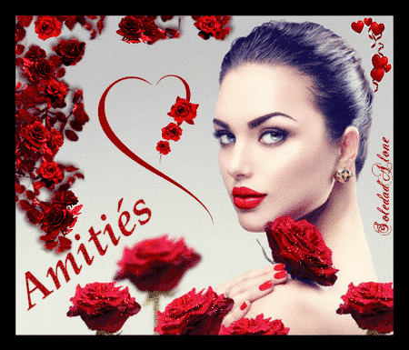 Amitiés Femme et roses rouges