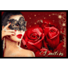 Amitiés Femme au masque et roses rouges