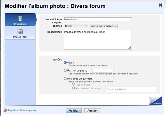 Config de l'album photo "Divers Forums"