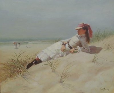 huile sur toile (jeune fille sur la dune)