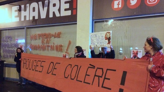 Le Havre le samedi 29 février 2020 : manifestation devant le local de campagne d'Edouard Philippe /