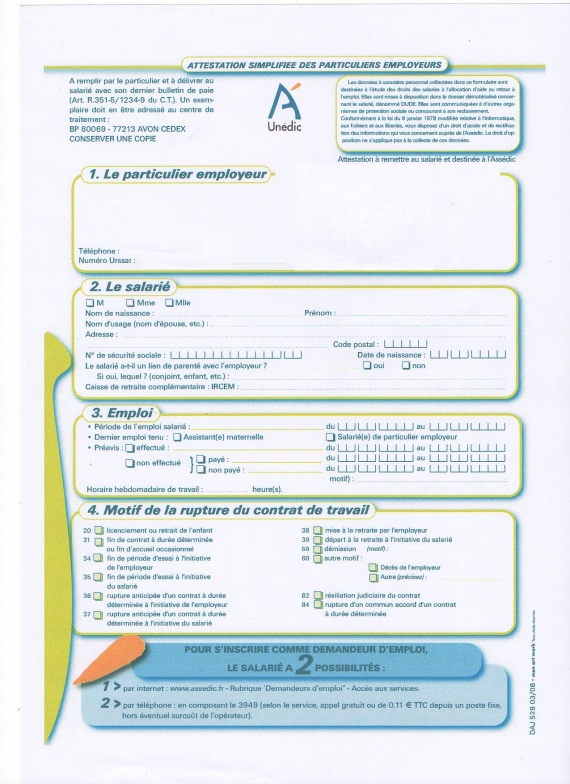 Attestation d'employeur Pôle emploi