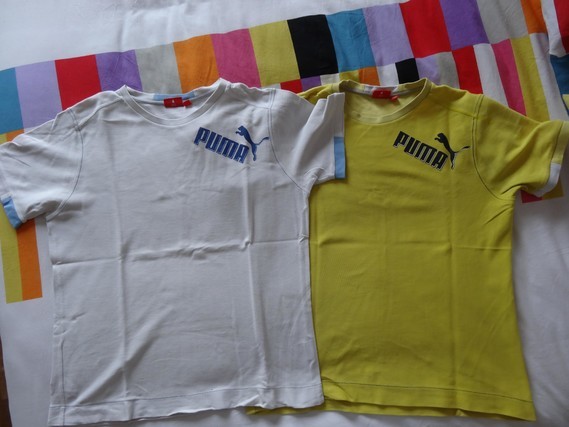 lot de 2 tshirt PUMA blanc en tbe et jaune en BE taille L