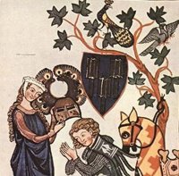 chevalier et dame aux oiseaux - enluminure XIVe siècle-2